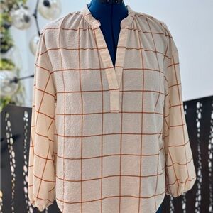 a new day Cream and Rust Checkered Blouse - Size L